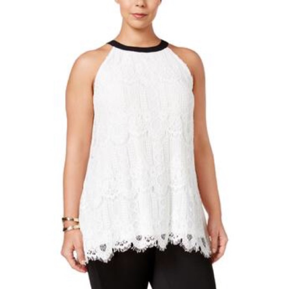 Alfani lace tank top with black ribbon back